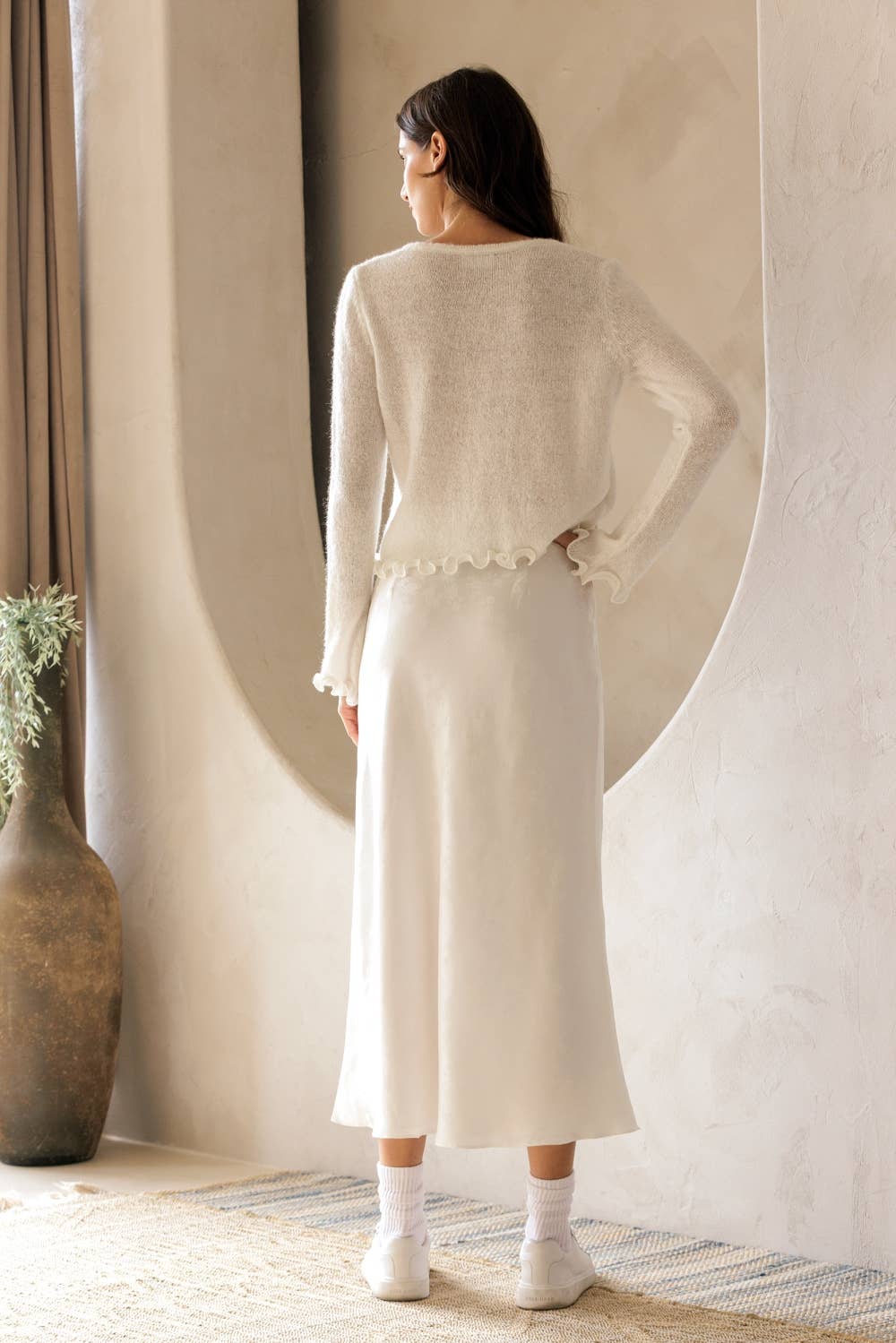 Floral Ruffle Trim Knit Cardigan
