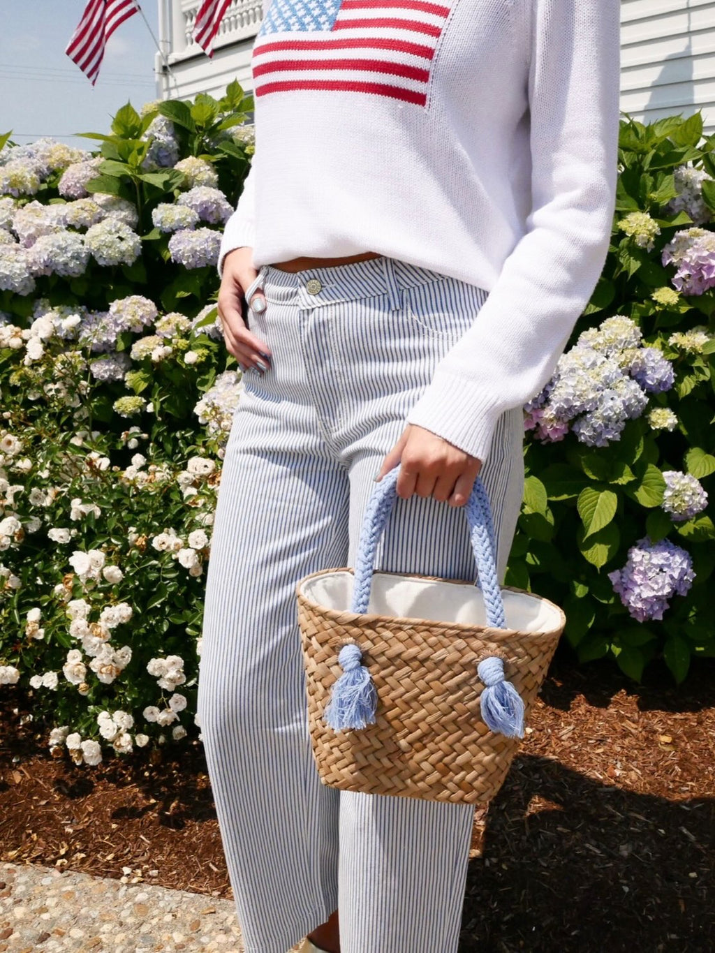 Long Sleeve White Flag Sweater