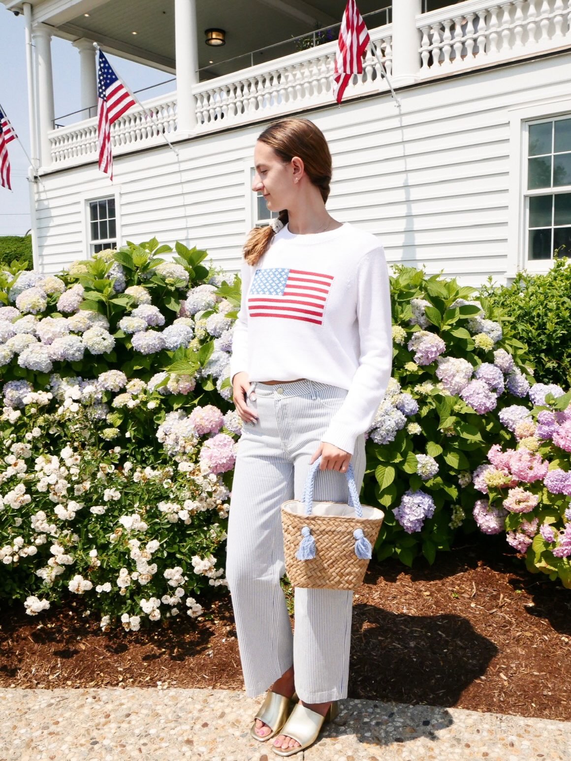 Long Sleeve White Flag Sweater